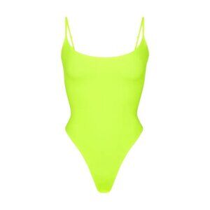 SKIMS Fits Everybody Highlighter Yellow Scoop Neck Thong Cami Bodysuit, Size S